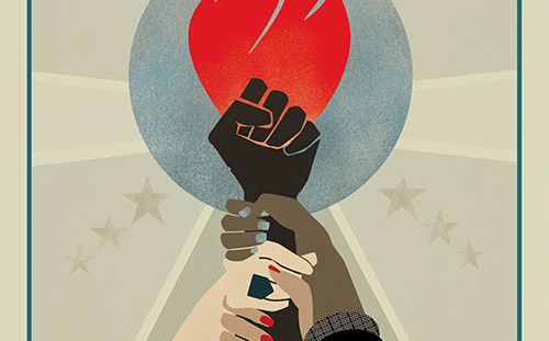Hear our voice with women holding hands with torch